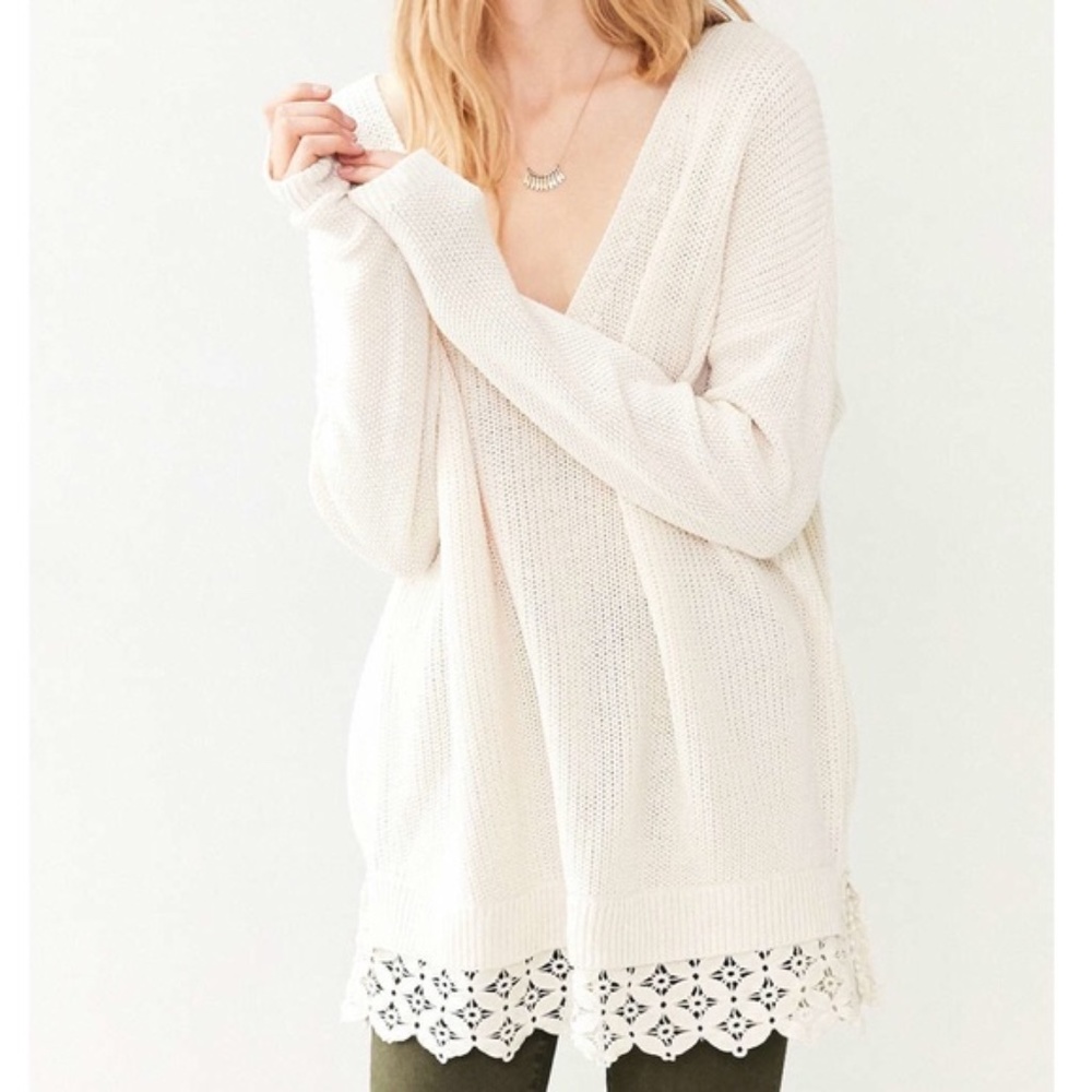Urban Outfitters Cream Sweater with Lace Trim